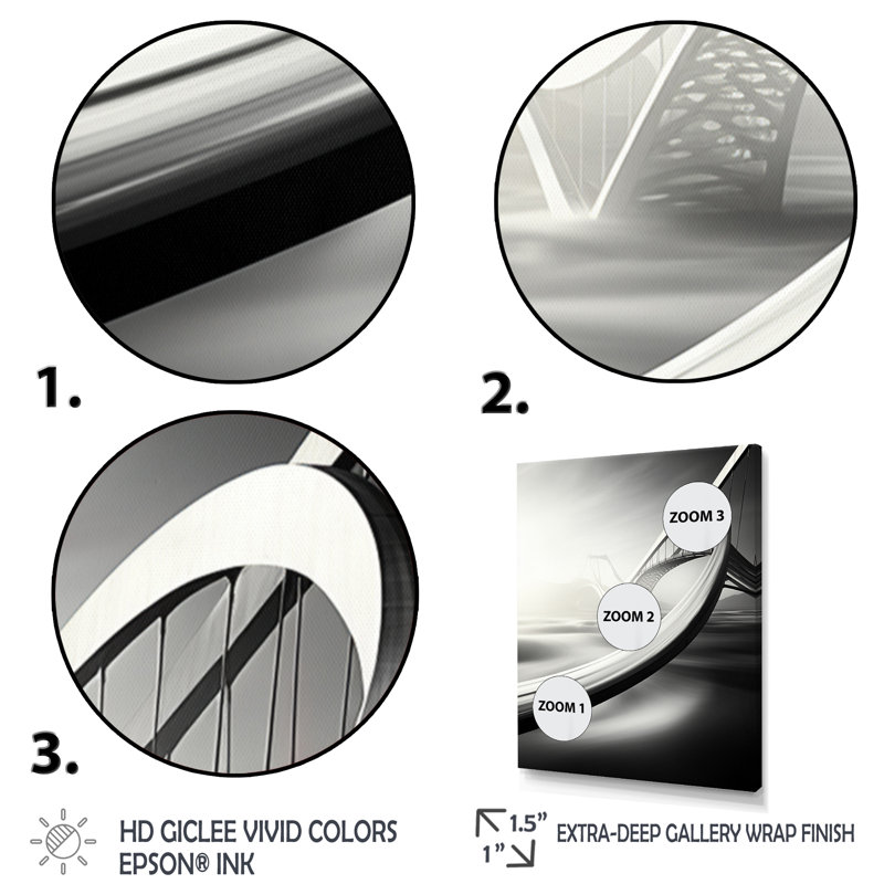 «Gray Modern Bridge In Motion I», art mural sur toile Cityscapes, Cadre photo noir, H 32 po x l 16 po x P 1 po