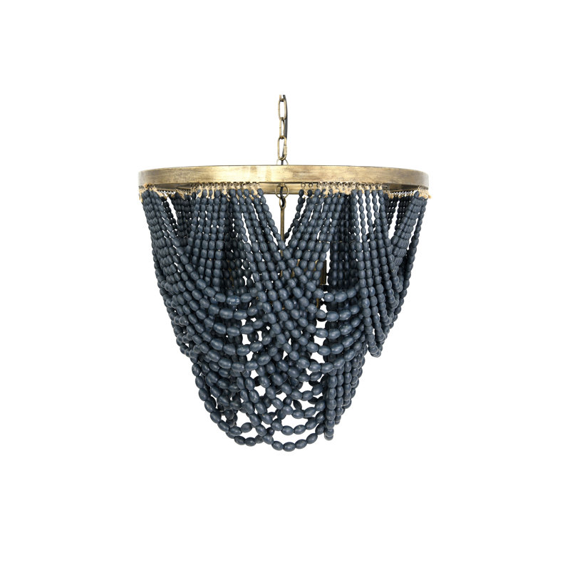 2-Tier Draped Wood Bead Chandelier, Blue