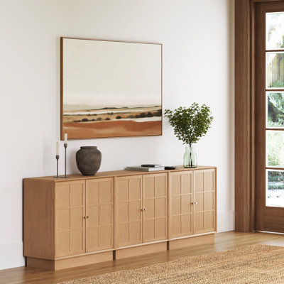 Oak Modern Coastal Rattan Storage Cabinet
