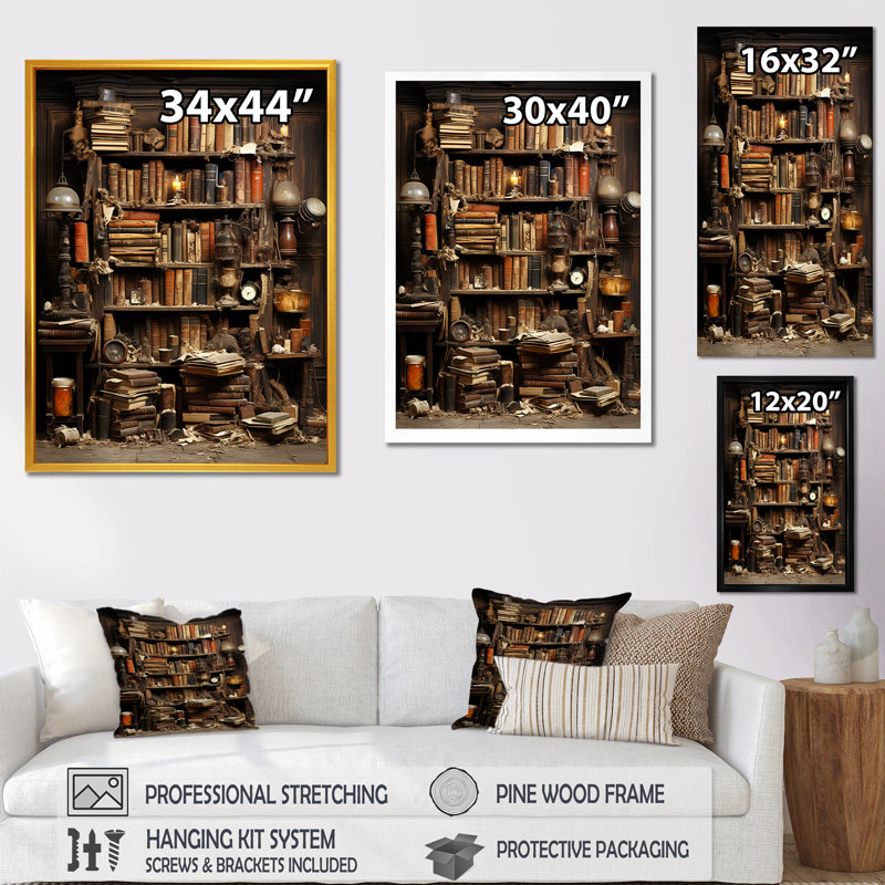Livres anciens de lecture mystère - livres, art mural, H 40 po x l 30 po x P 1,5 po, Toile tendue