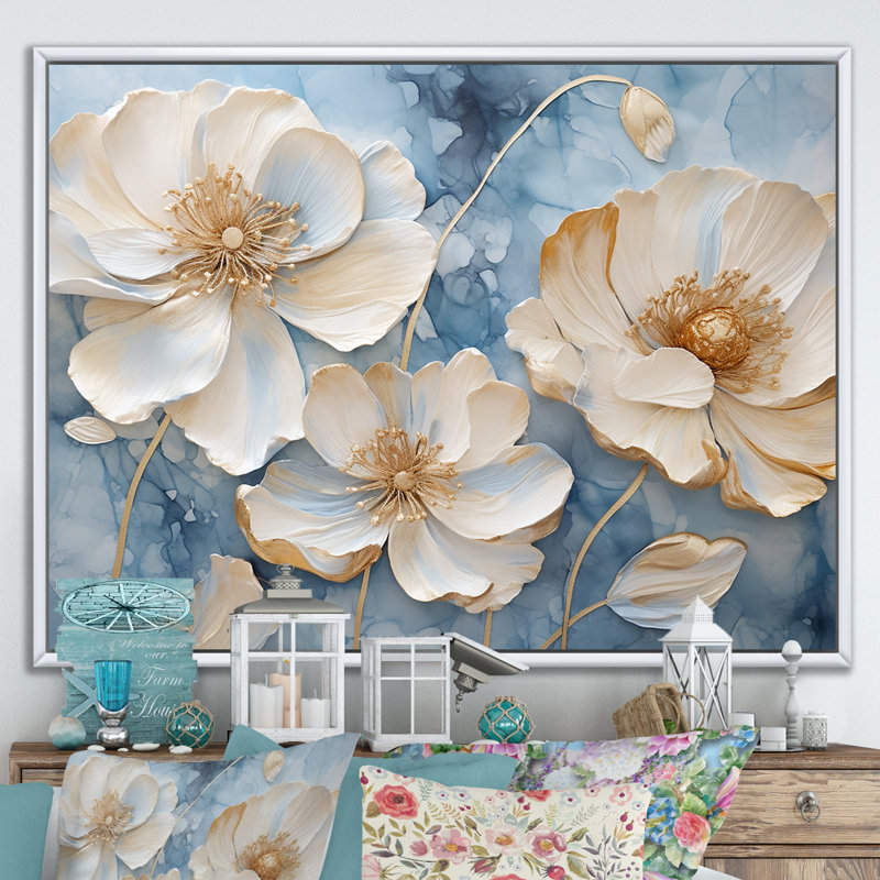 Délices floraux à Renoncule - Reproduction d'art mural Renoncule, Cadre flottant blanc, 24" H x 32" W