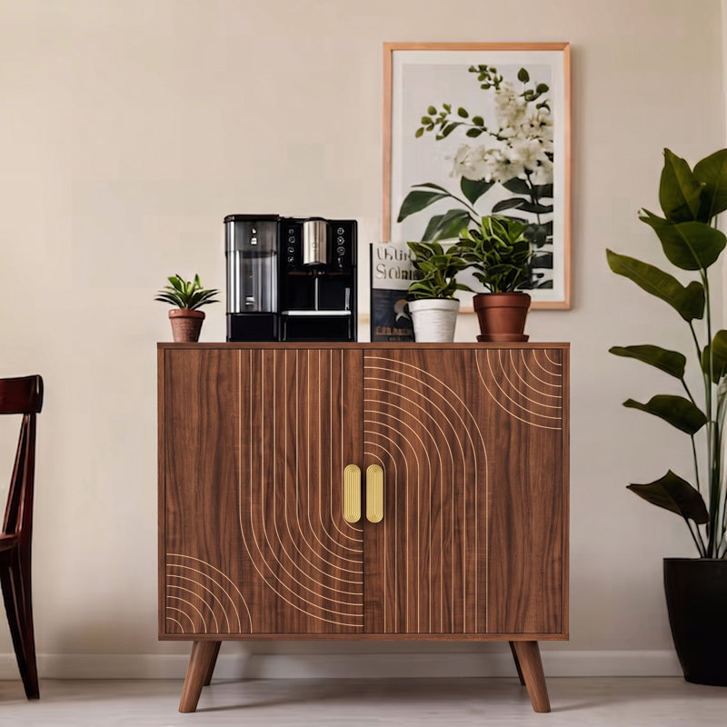Buffet Mid-Century moderne avec portes, tablettes réglables et rangement caché, 1 pièce