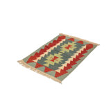 Tapis de zone one-of-kind à la main vert/rouge/beige 1 pi 11 po x 2 pi 9 po noué la