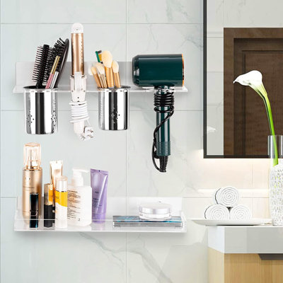 Hair Tool Organizer Wall Mount, Set Of 2 Acrylic Hair Dryer Holder, Bathroom Vanity Organizers And Storage For Curling Iron, Hot Tools, Blow Dryer And -  Rebrilliant, 19DC22D3B4C54ED89D92B0A54877DC75