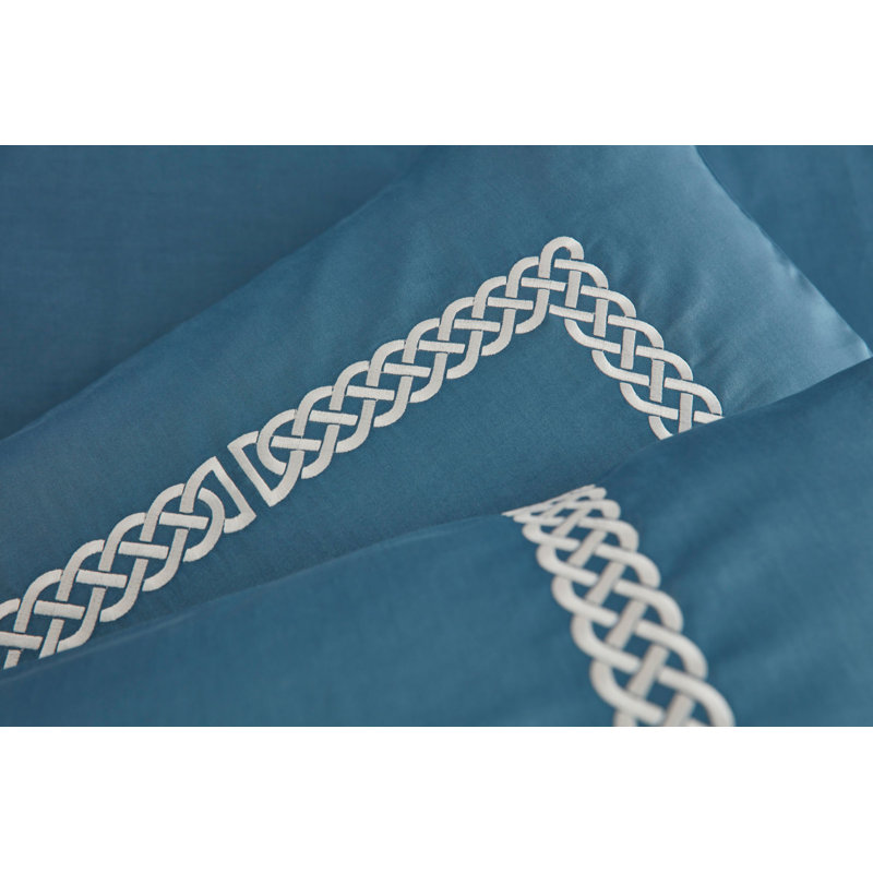 Celtic Knot Collection Cotton Geometric Duvet Cover Set, Double Duvet Cover + 2 Standard Pillowcases , Midnight Teal