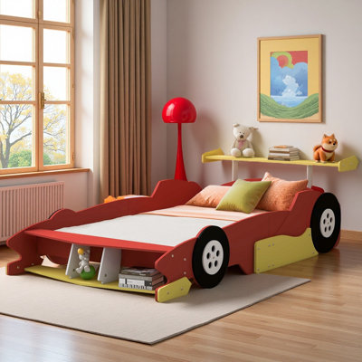 Lit de voiture de course avec garde-corps pour enfants
