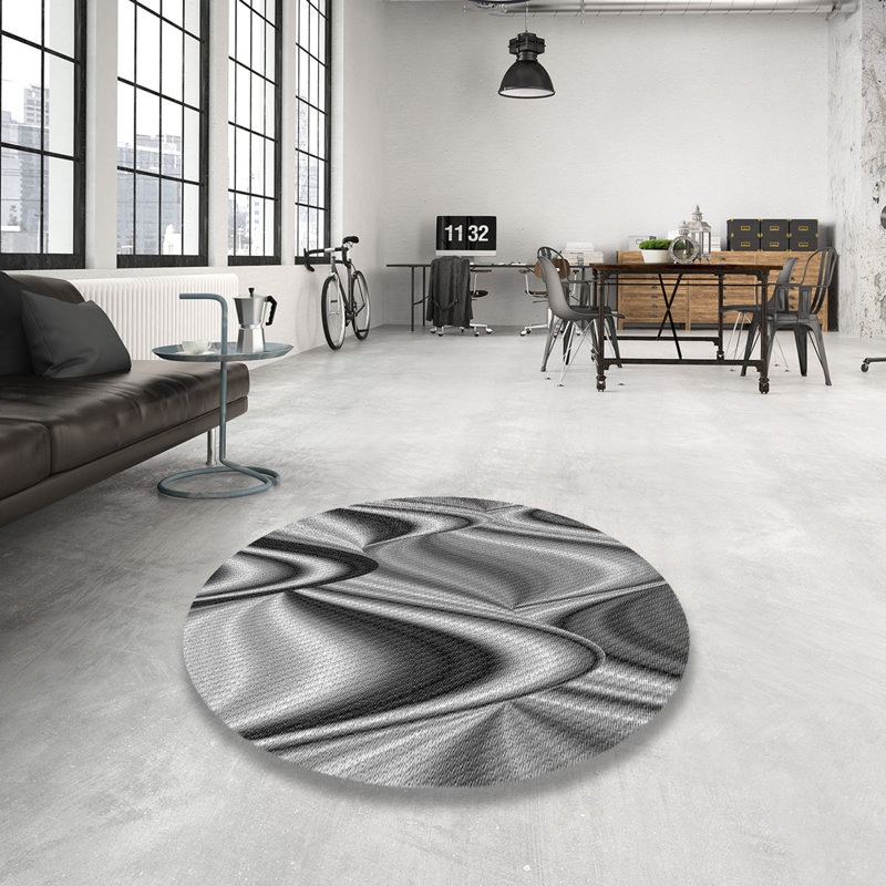 Tapis à motifs gris / noir, Rond 5 pi
