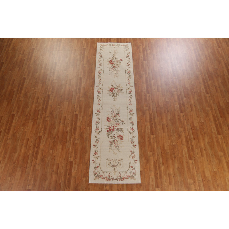 Tapis de couloir unique en laine noué à la main beige 2 pi 11 po x 11 pi 8 po New Age