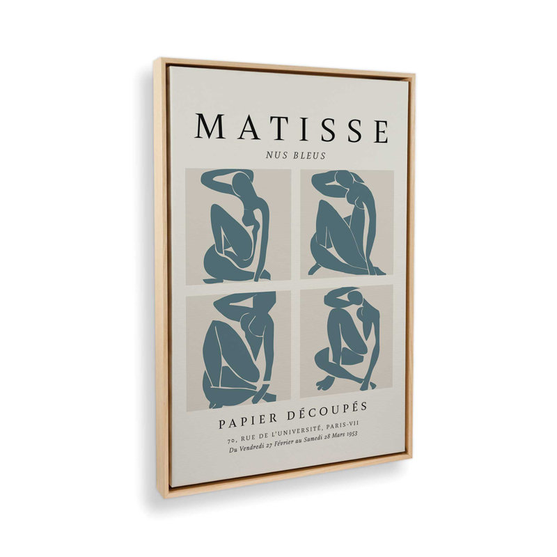 Nus Bleus Matisse, affiche d'art v2, Cadre américain en érable flottant, H 30,75 po x l 20,75 po x P 1,75 po