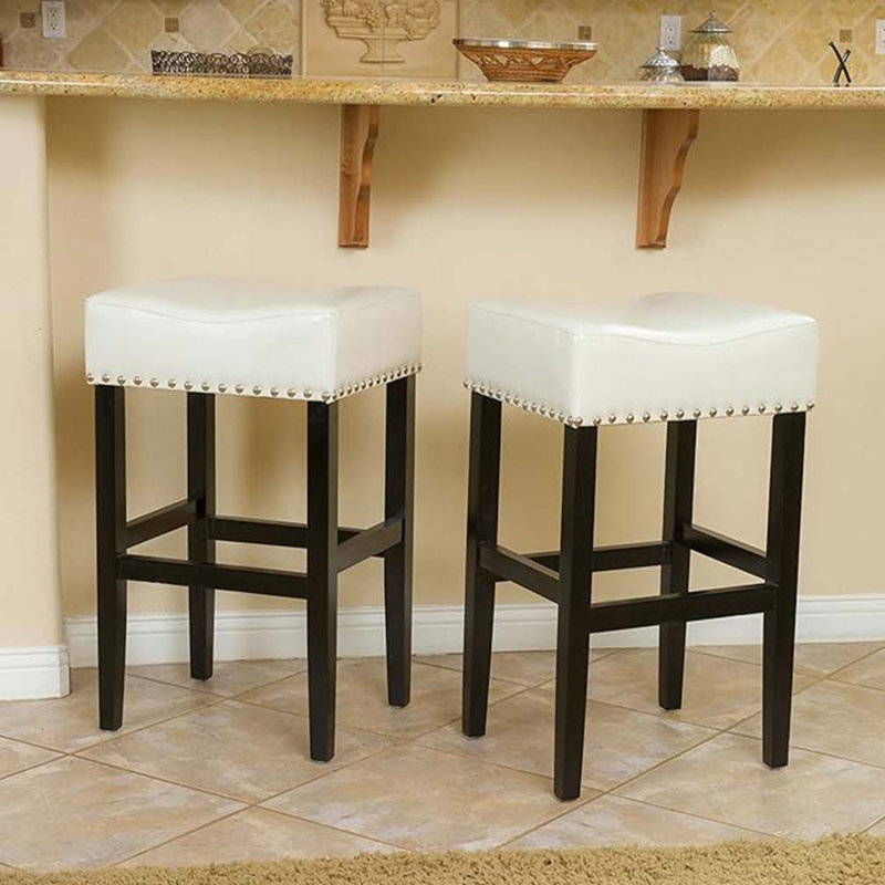 Tabouret de bar 30 po en cuir reconstitué sans dossier, Beige