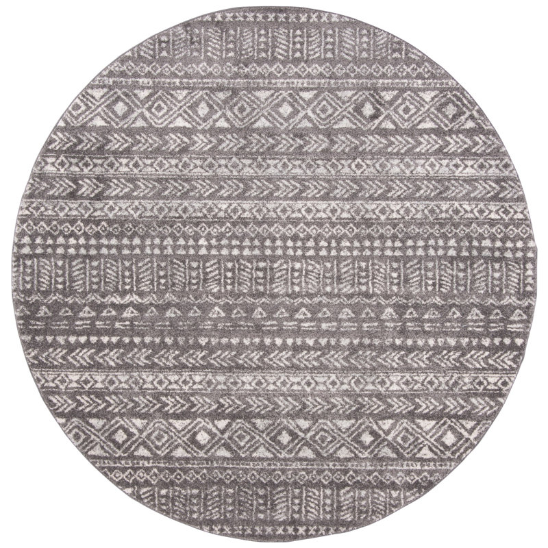 Tapis gris foncé / ivoire Rensselear, Rond 6 pi 7 po