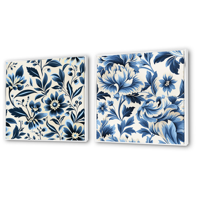 Levron - Ensemble de 2 décorations murales florales, Cadre blanc, H 36 po x l 73 po x P 1,5 po