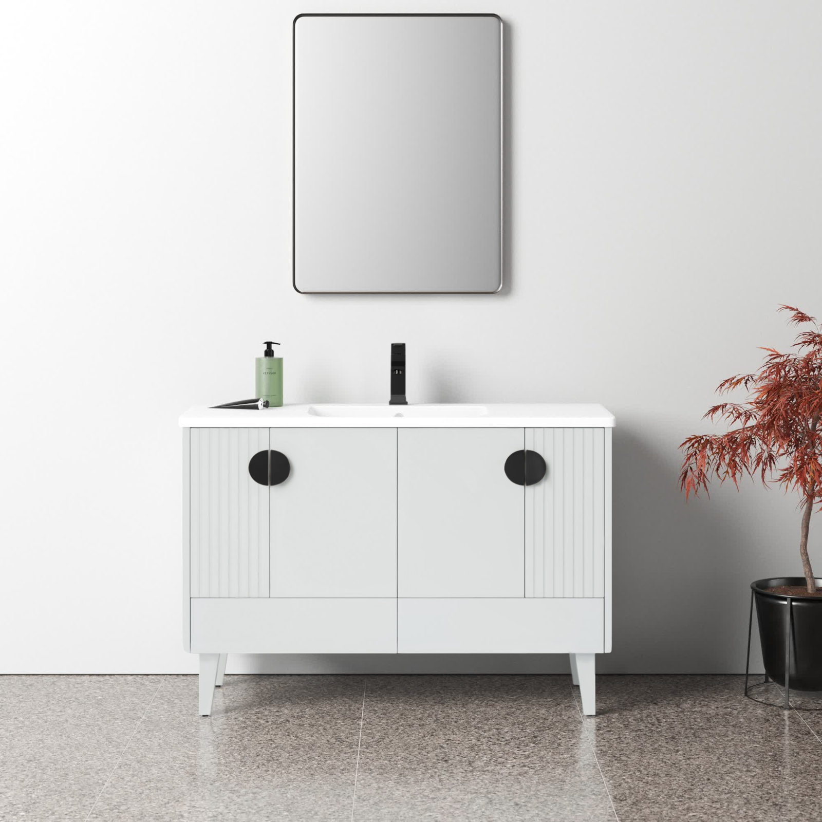 Saimah 48'' Single Bathroom Vanity, White Matte, Black