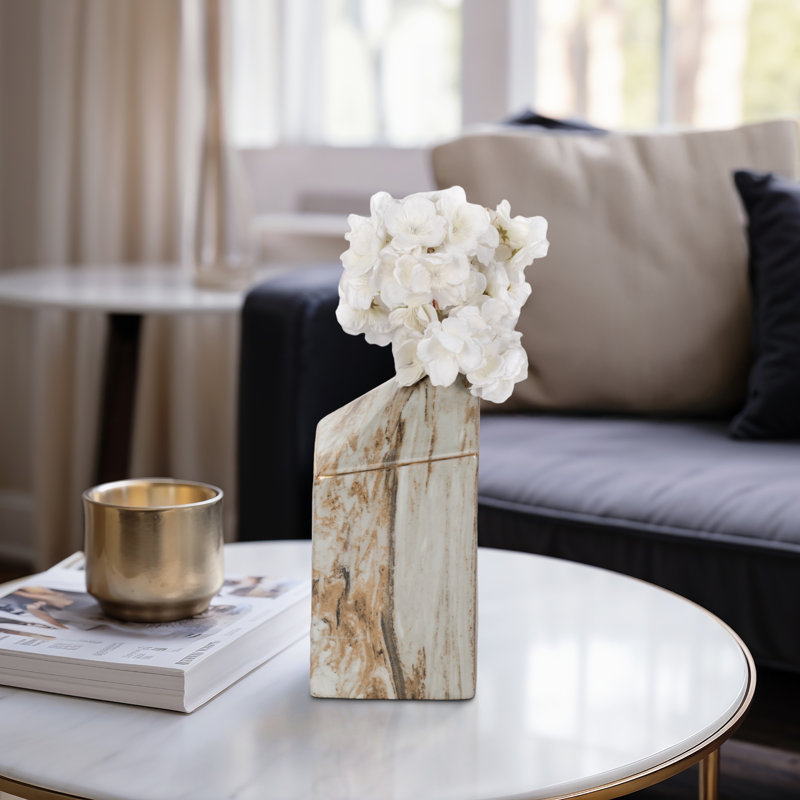 Melanie  Salmais Large Vase,  Marble, 9", Grey/Brown