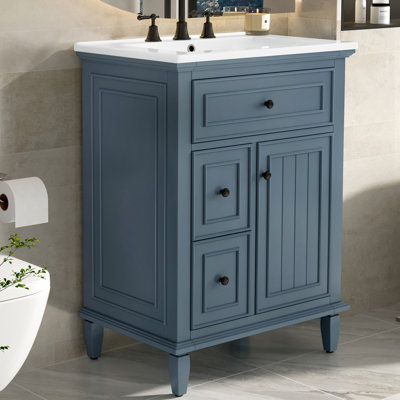 24" Bathroom Vanity With Ceramic Integrated Sink