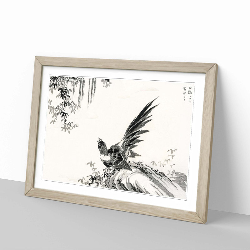 Japanese Magpie by Numata Kashu - Picture Frame Painting Print, 62cm H x 87cm W x 2cm D, Oak Framed