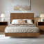 Full Floating Bed Frame With Headboard, Fluted Platform Bed With Led Lights, Heavy Duty Floating Bedframe With Charging Station, No Box Spring Needed-1405869202-1398163477