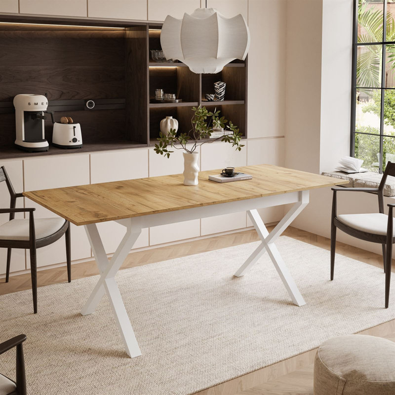 Extendable table ARTON II  140 cm,  "X" legs, White, Gold Craft Oak