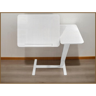 Table basse ergonomique inclinable à hauteur réglable avec roulettes - Table de lit mobile polyvalente pour ordinateur portable, repas, blanc