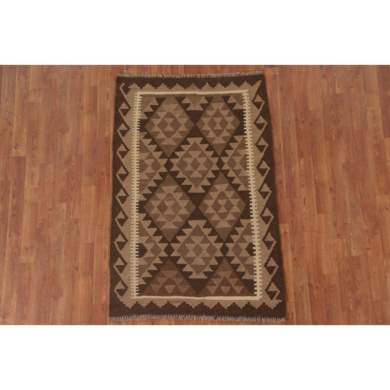 Tapis brun en laine réversible Kilim 3 x 5