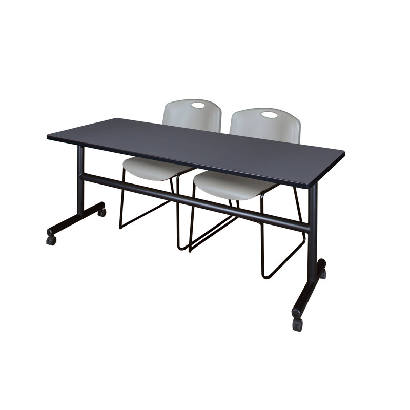 Table de nidification Nickilis, 2 chaises empilables Zeng, H 29 po x l 72 po x P 24 po, Gris / Gris