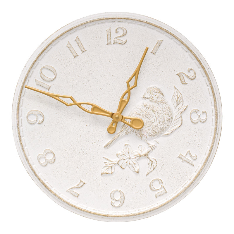 16 Songbird Clock, White/Gold
