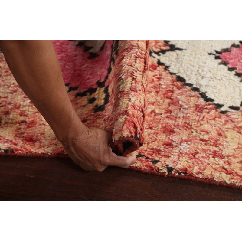 Tapis beige en laine noué à la main de conception unique 4 pi 11 po x 8 pi 6 po