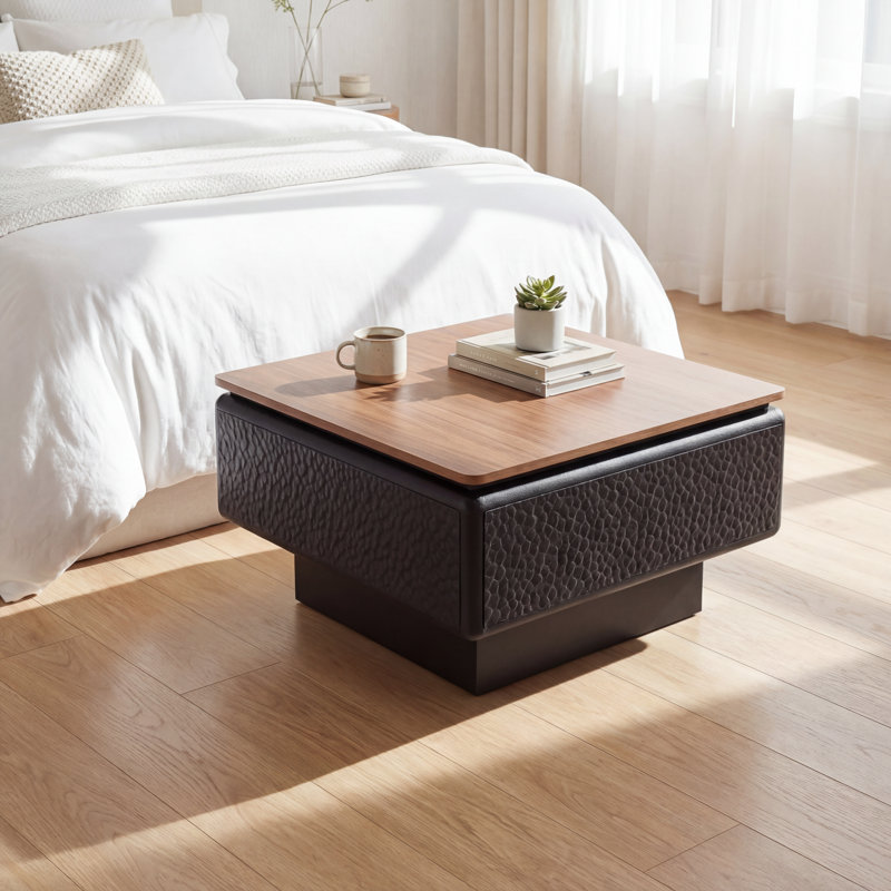 Table basse à plateau relevable de 31 pouces pour le salon, table centrale carrée moderne avec compartiment de rangement dissimulé, mécanisme de levage réglable en hauteur pour les collations de travail et de détente