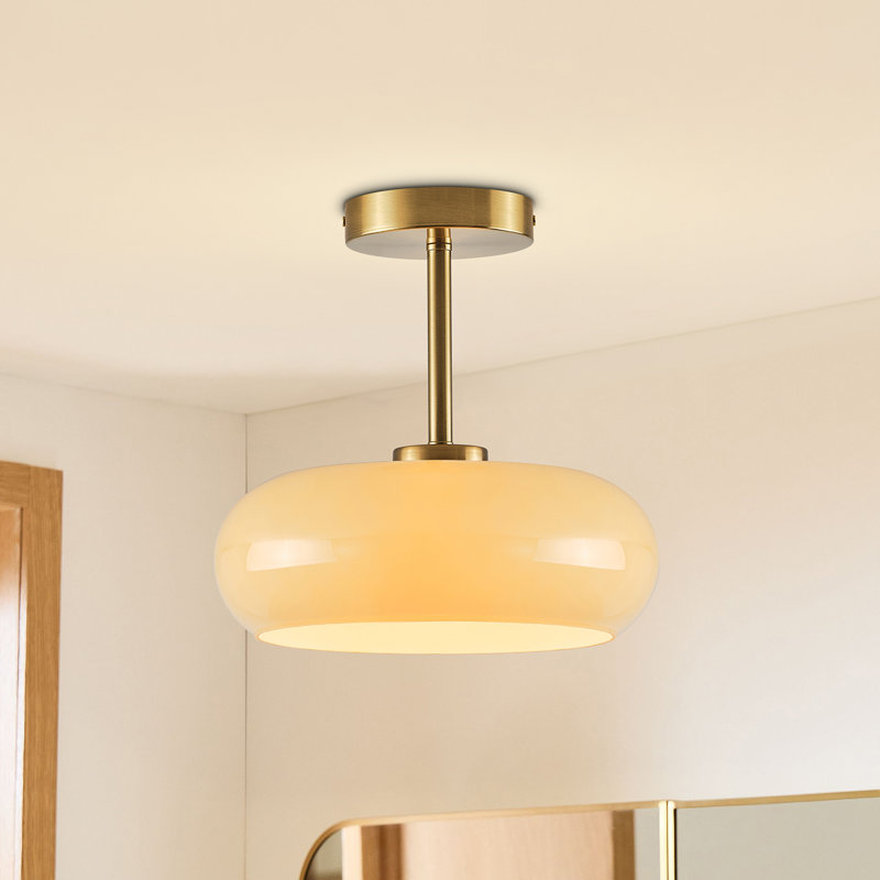 Plafonnier semi-encastré 1 lumière Mid-Century, Jaune