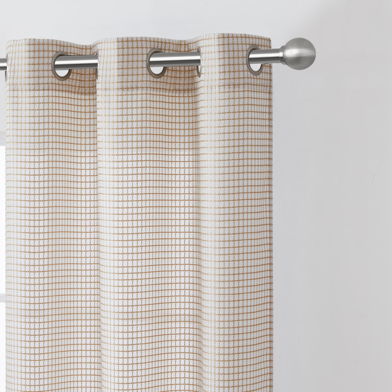 Paire de rideaux semi-transparents avec œillets Hannah Grid, Taupe, L 38 po x L 63 po