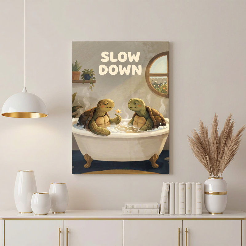 Ensemble de 1 tableau sur toile « Tortues dans une baignoire », H 18 po x l 12 po