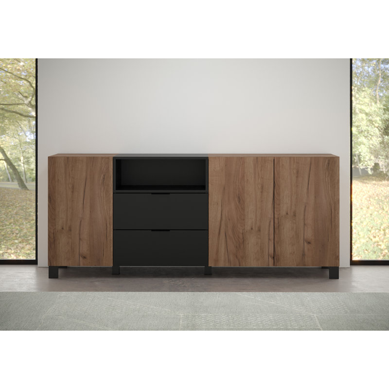 Marlita 185 Cm Wide 2 Drawer Sideboard, Oak Kraft Tobacco/Black