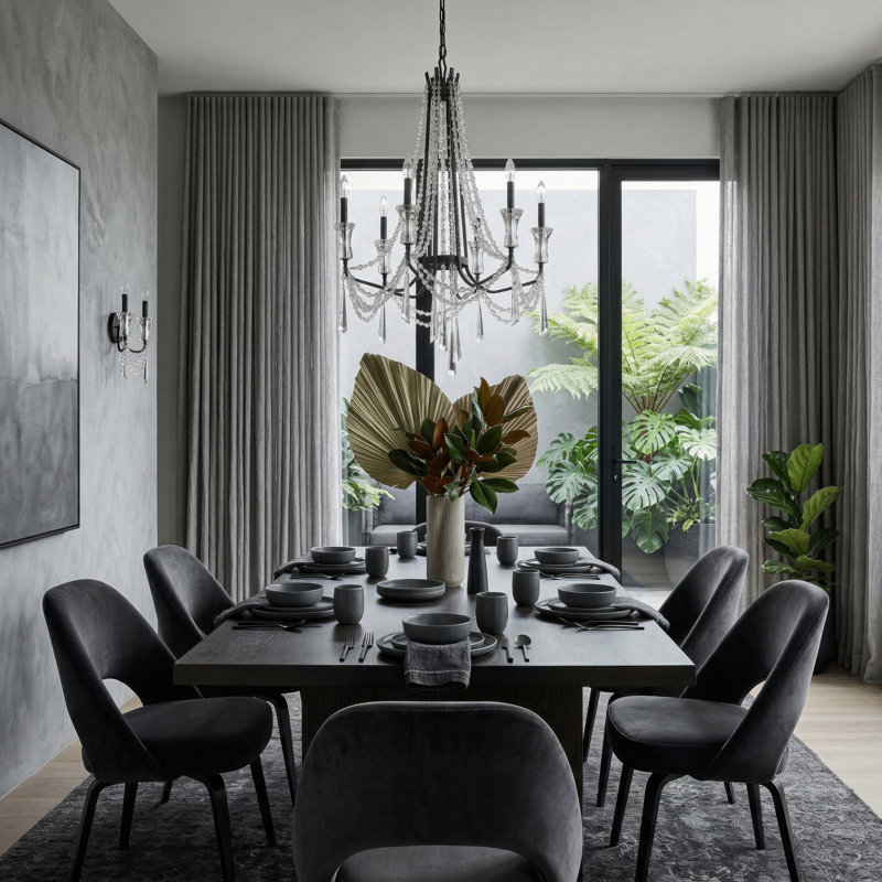 Barcelona Crystal Chandelier - 6-Light - Onyx, Matte Black, 6