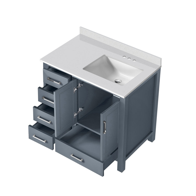 Meuble-lavabo pour salle de bain avec plateau en marbre de culture décalé à droite, Gris foncé