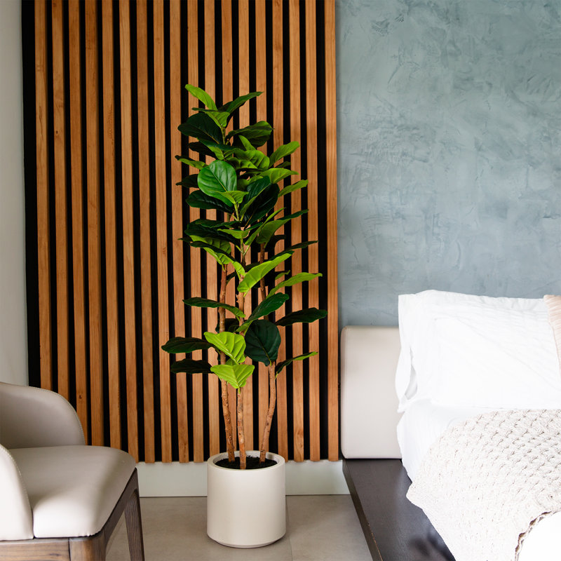 Artificial Fiddle Leaf Tree in Decorative White Planter, 60" H x 20" W x 20" D