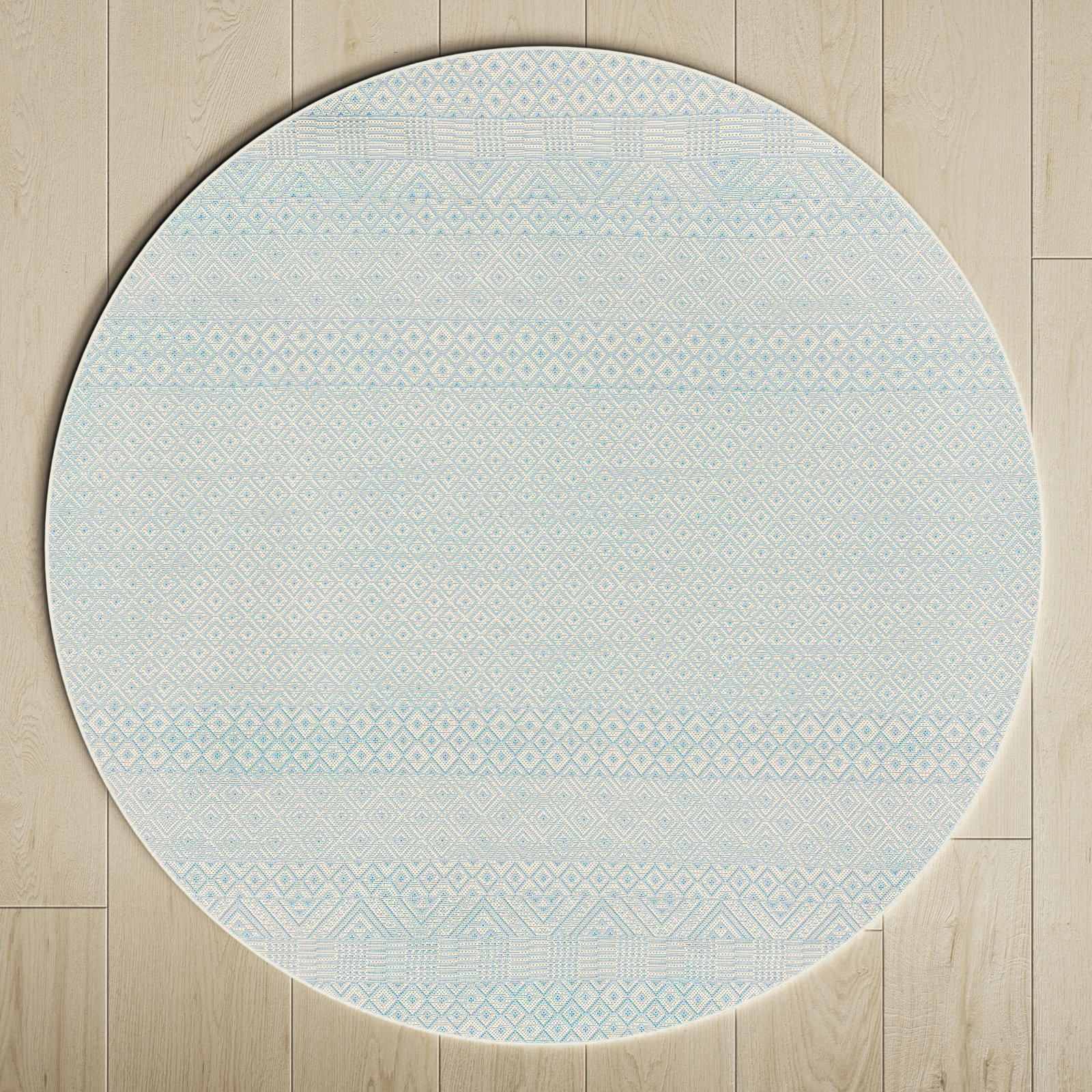 Lenwood Beige Aqua Geometric Outdoor Rug, Round 5'3"