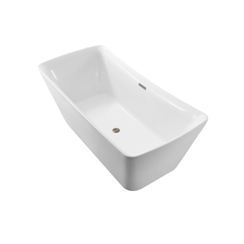 70" Streamline Freestanding Soaking Acrylic Bathtub With Drain and Bamboo Tray, Brushed Nickel