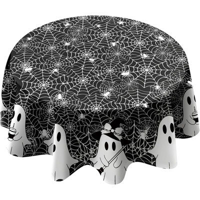 Nappe ronde Halloween - Spooky fantôme et toile d'araignée noire, décoration de fête d'Halloween lavable pour les repas intérieurs et extérieurs, la maison, les fêtes