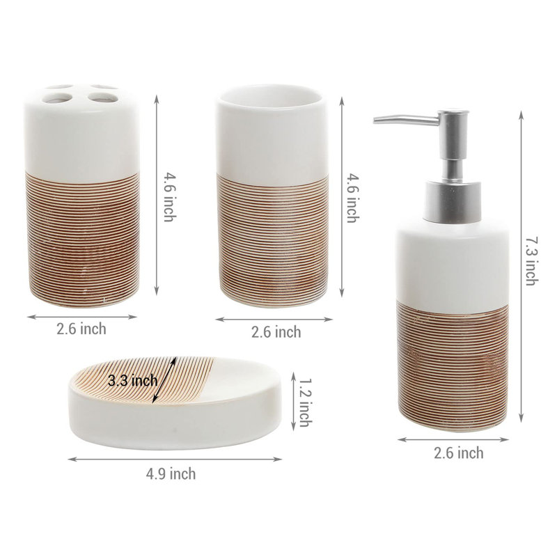 4 Piece Bathroom Accessory Set, White/Brown