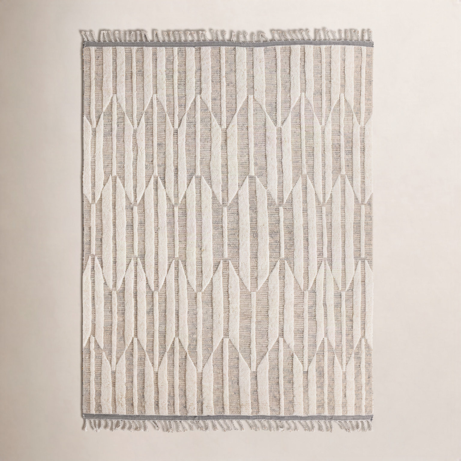 Wesler Beige Ivory Hand-Knotted Wool Rug, Rectangle 12' x 15'
