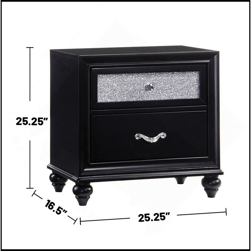 Table de chevet 2 tiroirs avec façade en acrylique métallique, noir