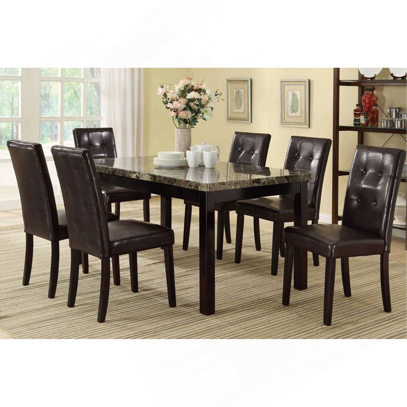 Ensemble de salle à manger 7 pièces et 6 chaises d'appoint rembourrées en faux marbre