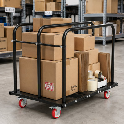 2‑in‑1 Adjustable Heavy‑Duty Table Dolly, 2000 lbs Furniture Mover Cart with Multi‑Slot Flatbed Modes, 360° Swivel PU Wheels Dual Brakes for Drywa