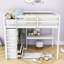 Lit mezzanine double en bois 2 tiroirs avec garde-robe, bureau intégré et tablettes-1202621611