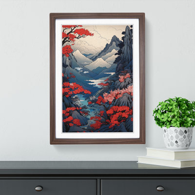 Japanese Mountains Art Nouveau - Framed Print