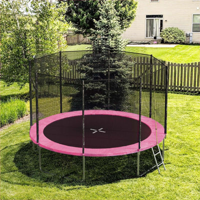 Trampoline AOTOB 8FT pour enfants / adultes, trampoline de cour arrière 600 LBS avec filet / échelle de sécurité, rose