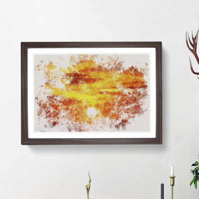 Striking Orange Sunset Watercolour - Picture Frame Graphic Art Print