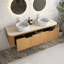 Meuble-lavabo de salle de bain, meuble-lavabo rayé à bords arrondis flottants avec 2 tiroirs, 2 lavabos ronds en céramique et plateau en pierre frittée à motif de travertin, pré-assemblé-1813480787