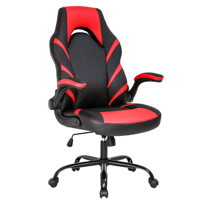 Inbox Zero Adjustable Reclining Ergonomic Faux Leather Swiveling PC & Racing Game Chair, Red Faux leather