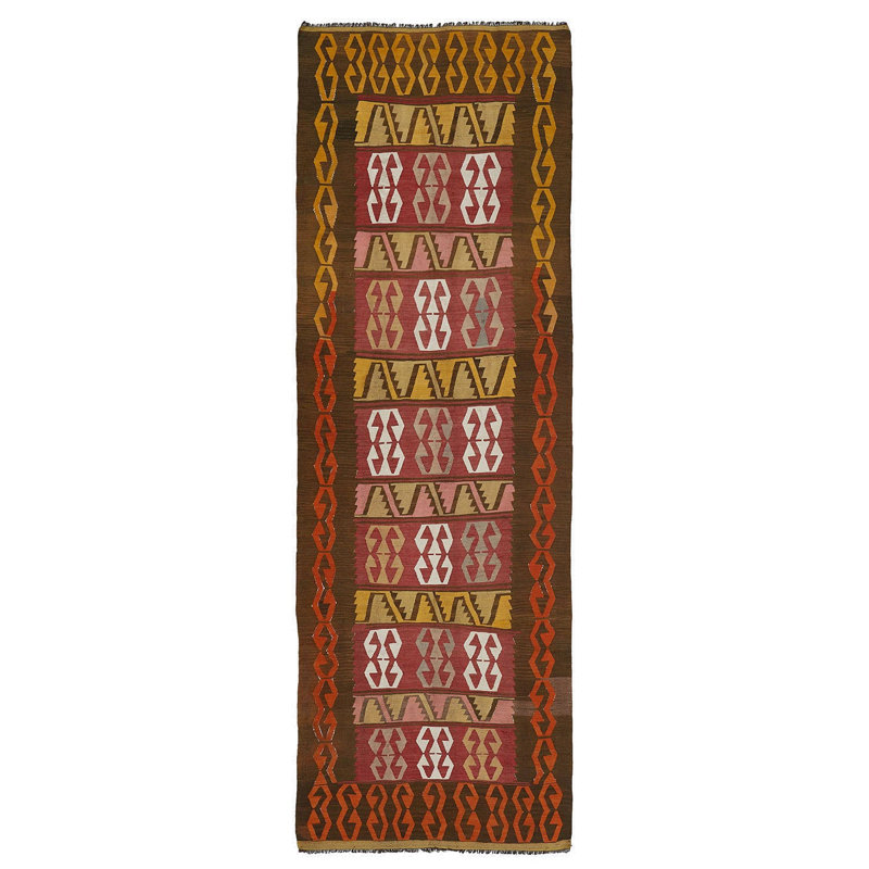 Red & Yellow Vintage Kilim Wool Runner - 3'5"" x 11'1""